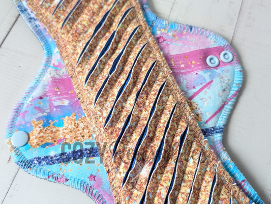 "Golden Dixie" Exposed Core GUSHER Serged Cloth Pad - Cotton French Terry, Cotton Spandex & Flannel Toppers