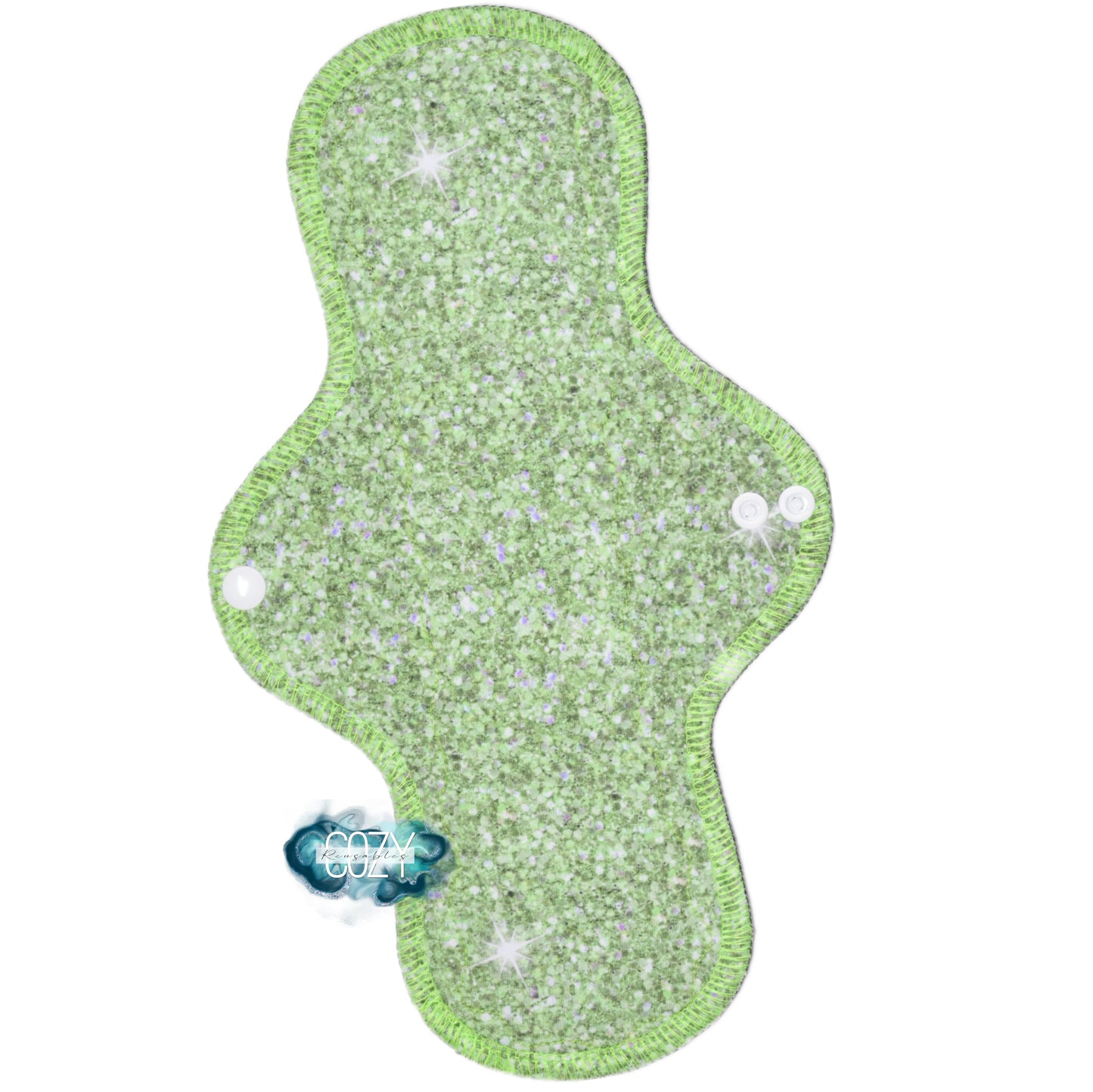 "Glitter Lime" Serged Cloth Pad • *New Core Method / NOT HIDDEN CORE* • Ultra Heavy Wide & Thong Options! • Cotton Spandex Topper