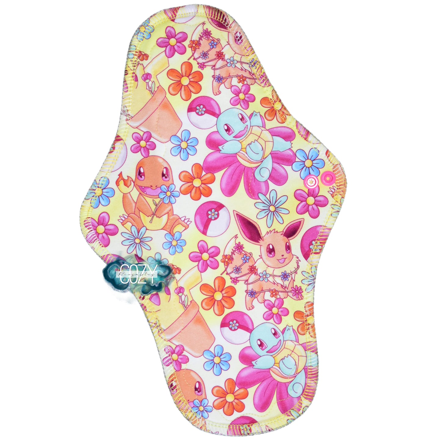 "Evolving Flowers" *WRAP WING* Serged Cloth Pad • Cotton Spandex Topper • Wavy Stitch Core