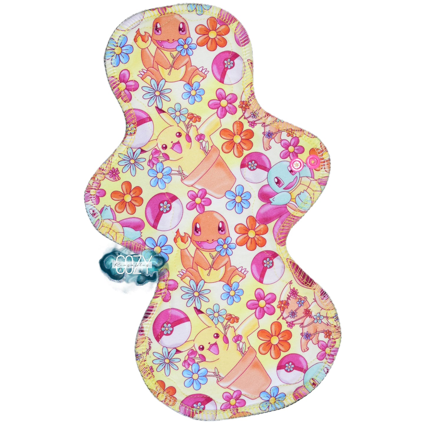 "Evolving Flowers" *MEGA FLARE* Serged Cloth Pad • Cotton Spandex Topper • Wavy Stitch Core