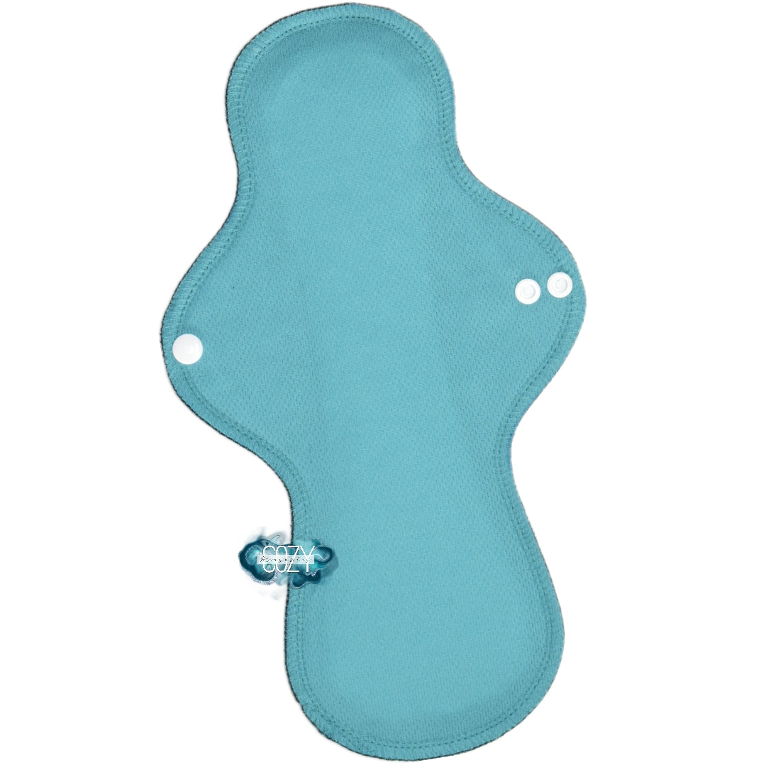 Cozy Teal *ASYMMETRICAL* Serged Cloth Pad - Air Wicking Jersey Toppe –  Cozy Reusables