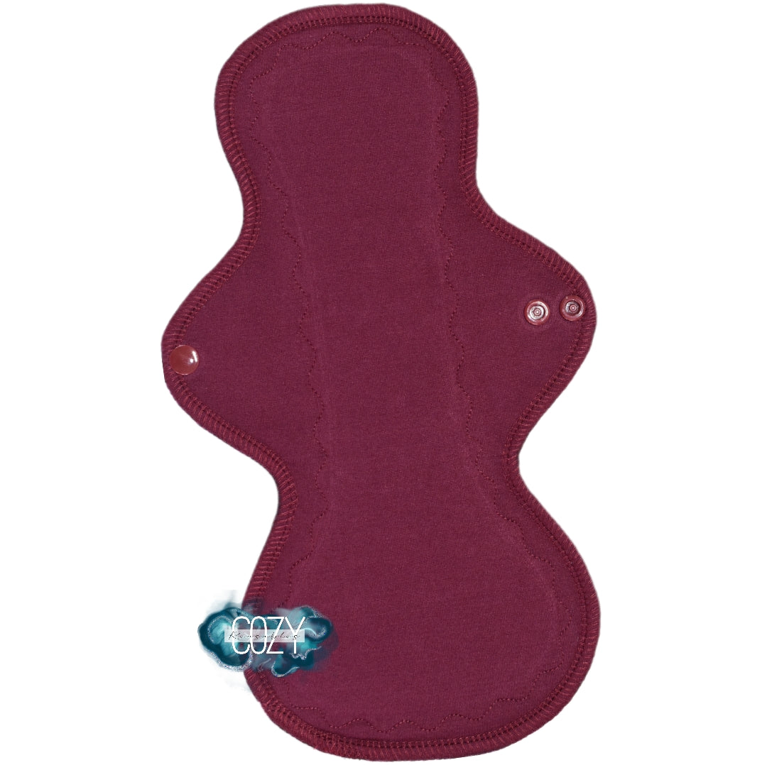 "Burgundy" *MEGA FLARE* Serged Cloth Pad - *New Core Method / NOT HIDDEN CORE* - OEKO-TEX® Organic Cotton Spandex Topper