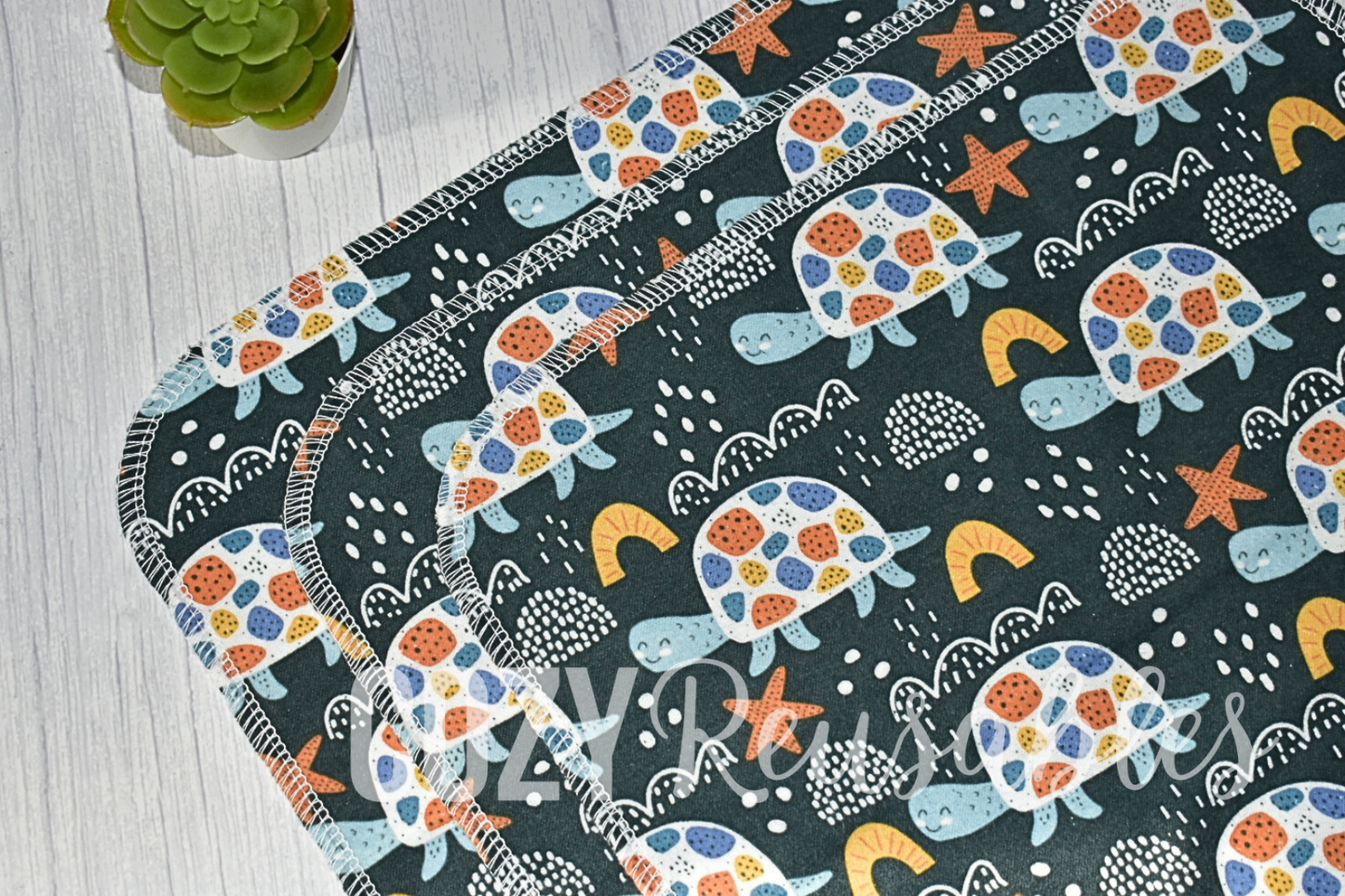 "Happy Turtles" *3* Pack Unpaper Towels - 1 Ply - 12"x12" Sheets - 100% Cotton Flannel