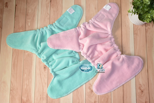 "Boo Cows" Cozy Caboose Snapless Fitted Cloth Diaper • 3 Piece System • Fold Down Rise • Cotton Spandex Outer, Organic Cotton Velour Inner, Hemp Core