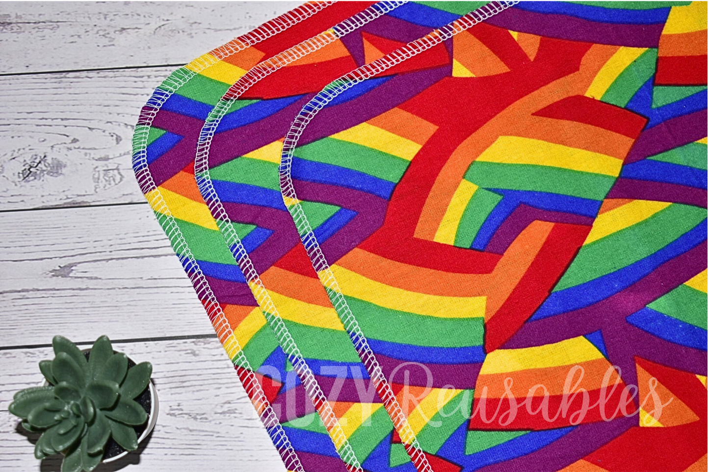 "Rainbow Bright" *3* Pack Unpaper Towels - 1 Ply - 12"x12" Sheets - 100% Cotton Flannel