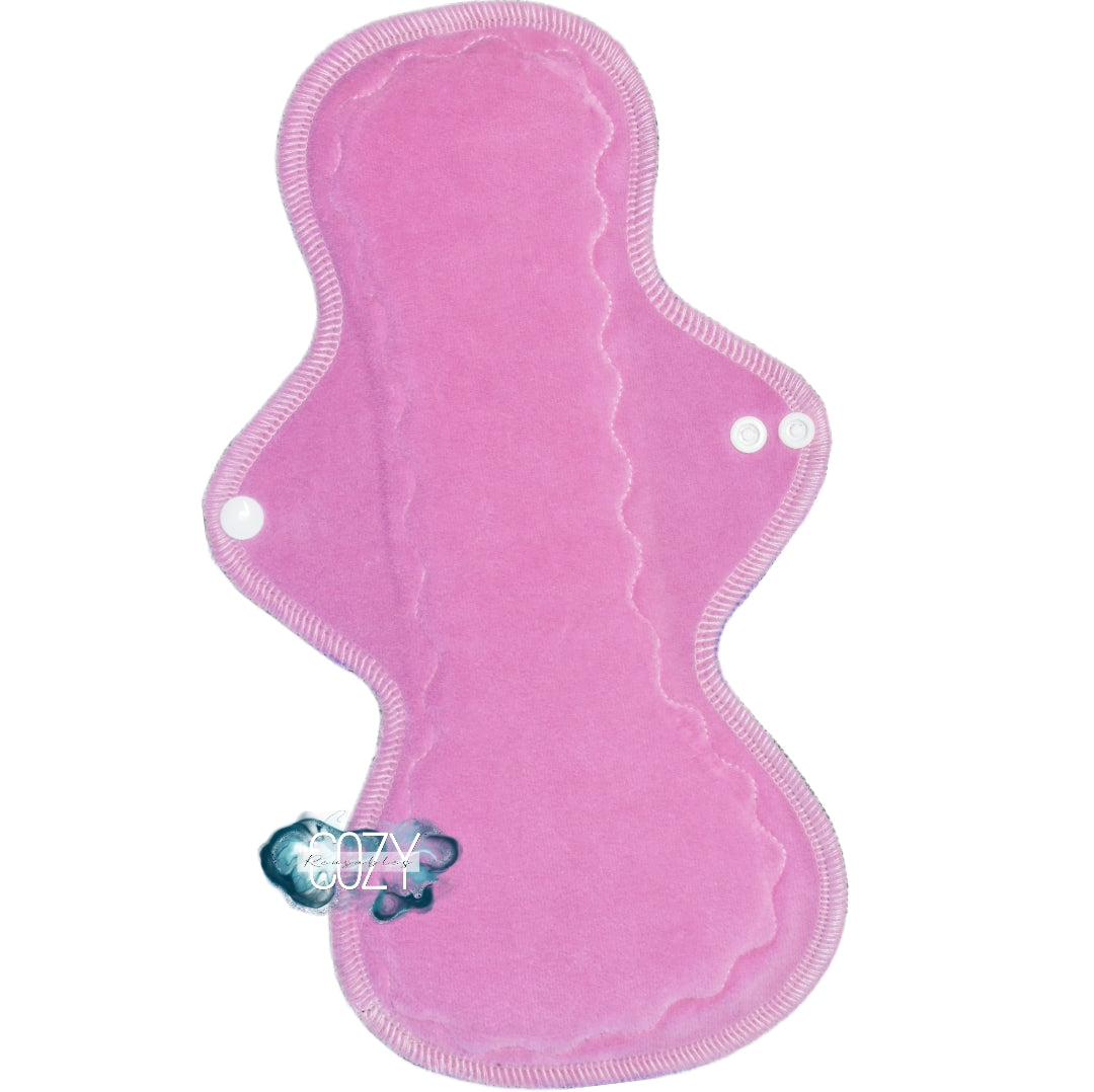 "Pastel Pink" *MEGA FLARE* Serged Cloth Pad • *New Core Method / NOT HIDDEN CORE* • Cotton Velour Topper