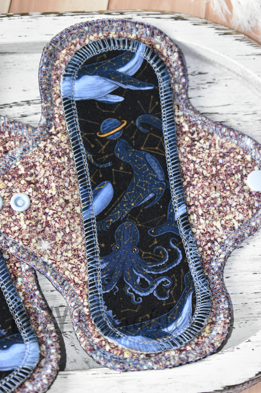 "Celestial Glitter" Exposed Core Serged Cloth Pad - Cotton Spandex Toppers