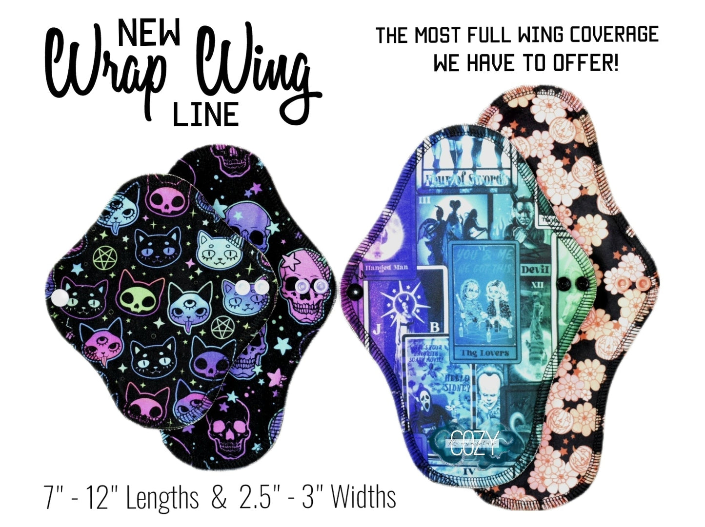 "Black" *WRAP WING* Serged Cloth Pad - Air Wicking Jersey Topper