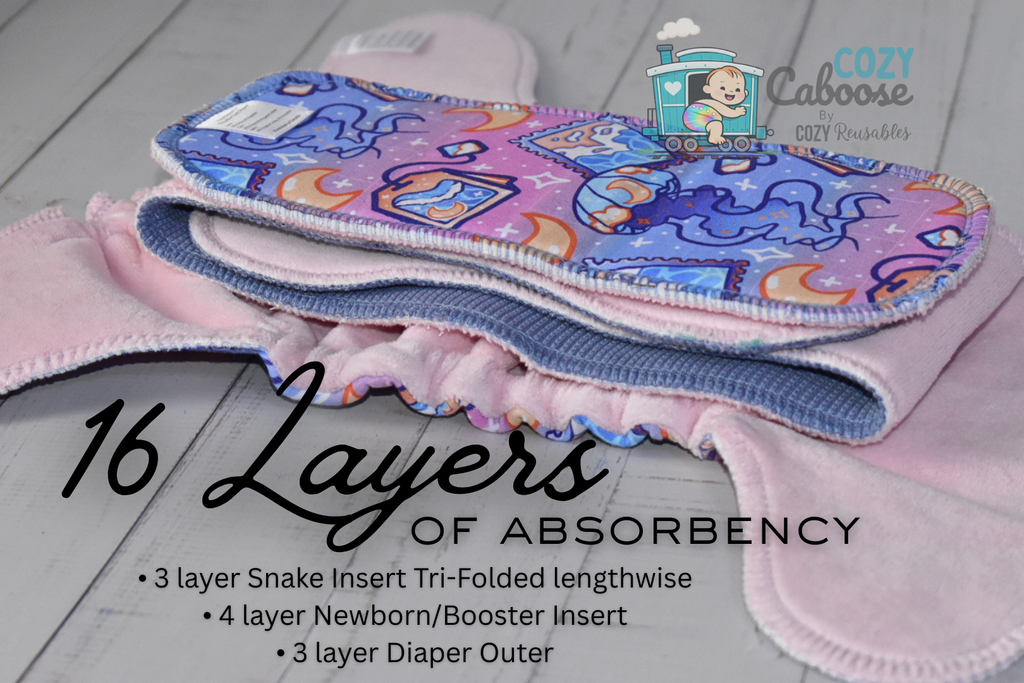"Boo Cows" Cozy Caboose Snapless Fitted Cloth Diaper • 3 Piece System • Fold Down Rise • Cotton Spandex Outer, Organic Cotton Velour Inner, Hemp Core