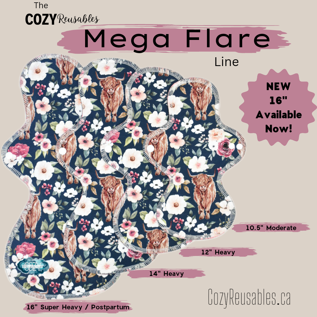 "Moon Prism Power" *MEGA FLARE* Serged Cloth Pad - Moisture Wicking Pique Topper