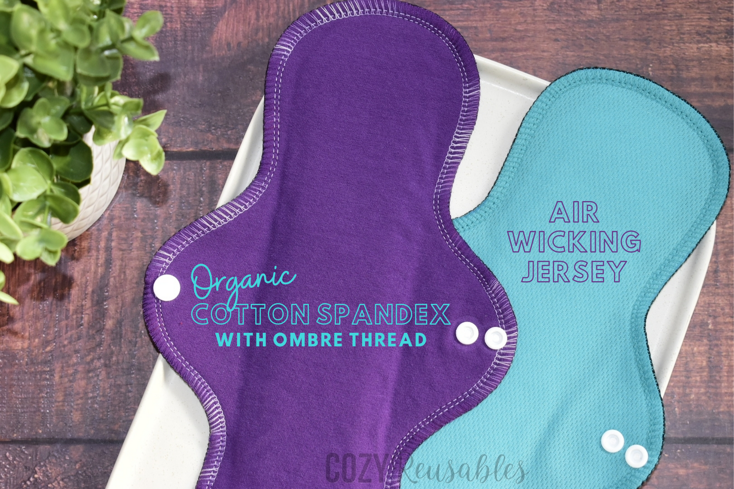 "Cozy Teal" *ASYMMETRICAL* Serged Cloth Pad - Air Wicking Jersey Topper