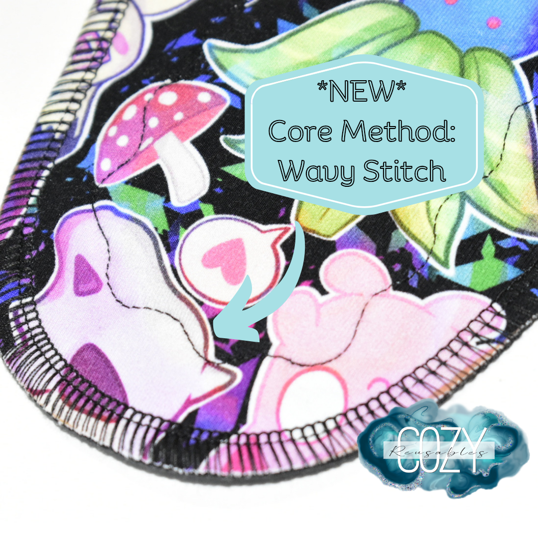 "Pastel Axolotls" Serged Cloth Pad • *New Core Method / NOT HIDDEN CORE* • Ultra Heavy Wide & Thong Options! • Cotton Spandex Topper