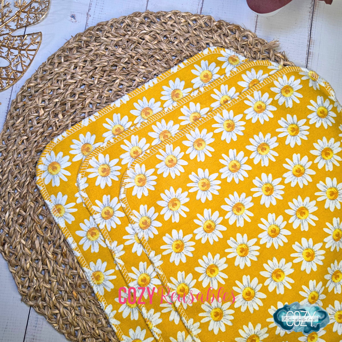 "Daisy Mellow" 6 Pack Unpaper Towels - 1 Ply - 10.5"x12" Sheets - 100% Cotton Flannel