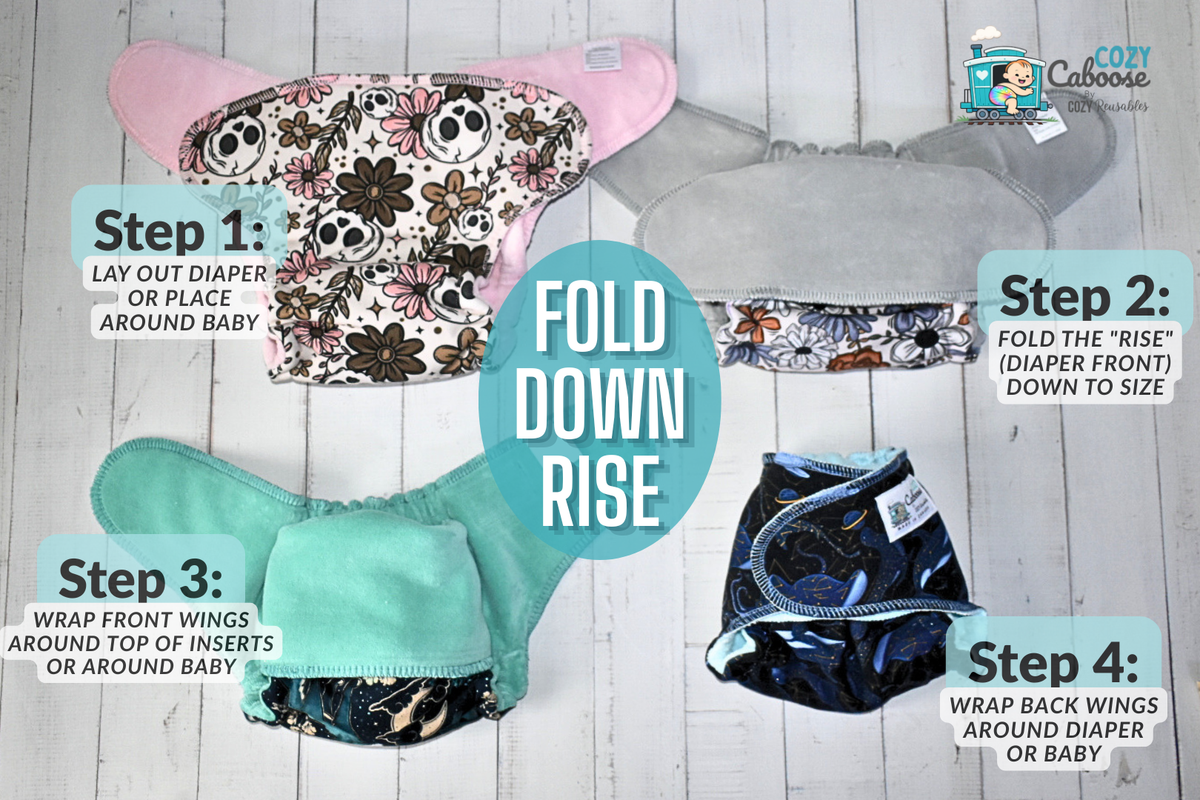 "Boo Cows" Cozy Caboose Snapless Fitted Cloth Diaper • 3 Piece System • Fold Down Rise • Cotton Spandex Outer, Organic Cotton Velour Inner, Hemp Core