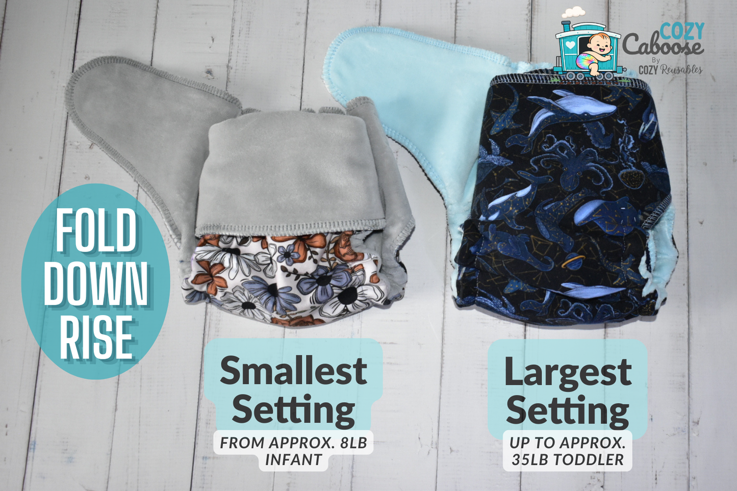 "Friends Don't Lie" Cozy Caboose Snapless Fitted Cloth Diaper • 3 Piece System • Fold Down Rise • Cotton Spandex Outer, Organic Cotton Velour Inner, Hemp Core