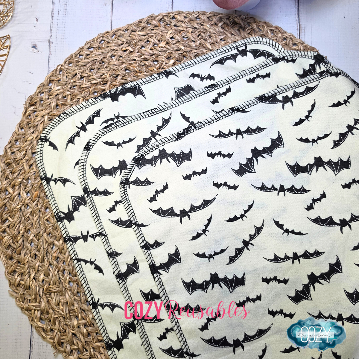 "It's Bats!" 6 Pack Unpaper Towels - 1 Ply - 10.5"x12" Sheets - 100% Cotton Flannel