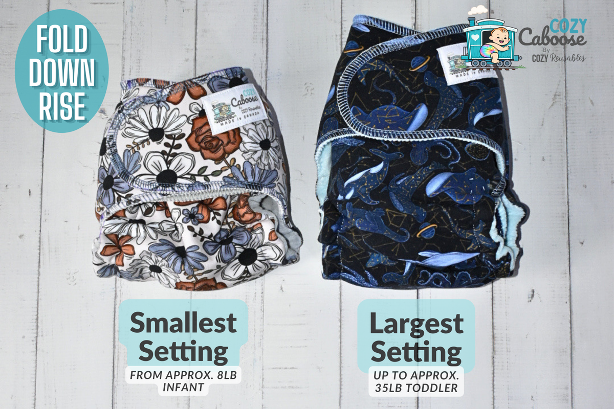"Boo Cows" Cozy Caboose Snapless Fitted Cloth Diaper • 3 Piece System • Fold Down Rise • Cotton Spandex Outer, Organic Cotton Velour Inner, Hemp Core