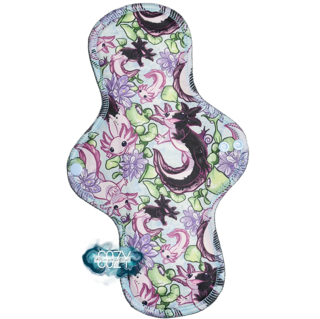 "Wild Axolotls" Serged Cloth Pad • Ultra Heavy Wide & Thong Options! • Pique Topper