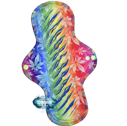 "Rainbow 4:20" GUSHER Serged Cloth Pad - Cotton Spandex and Flannel Toppers