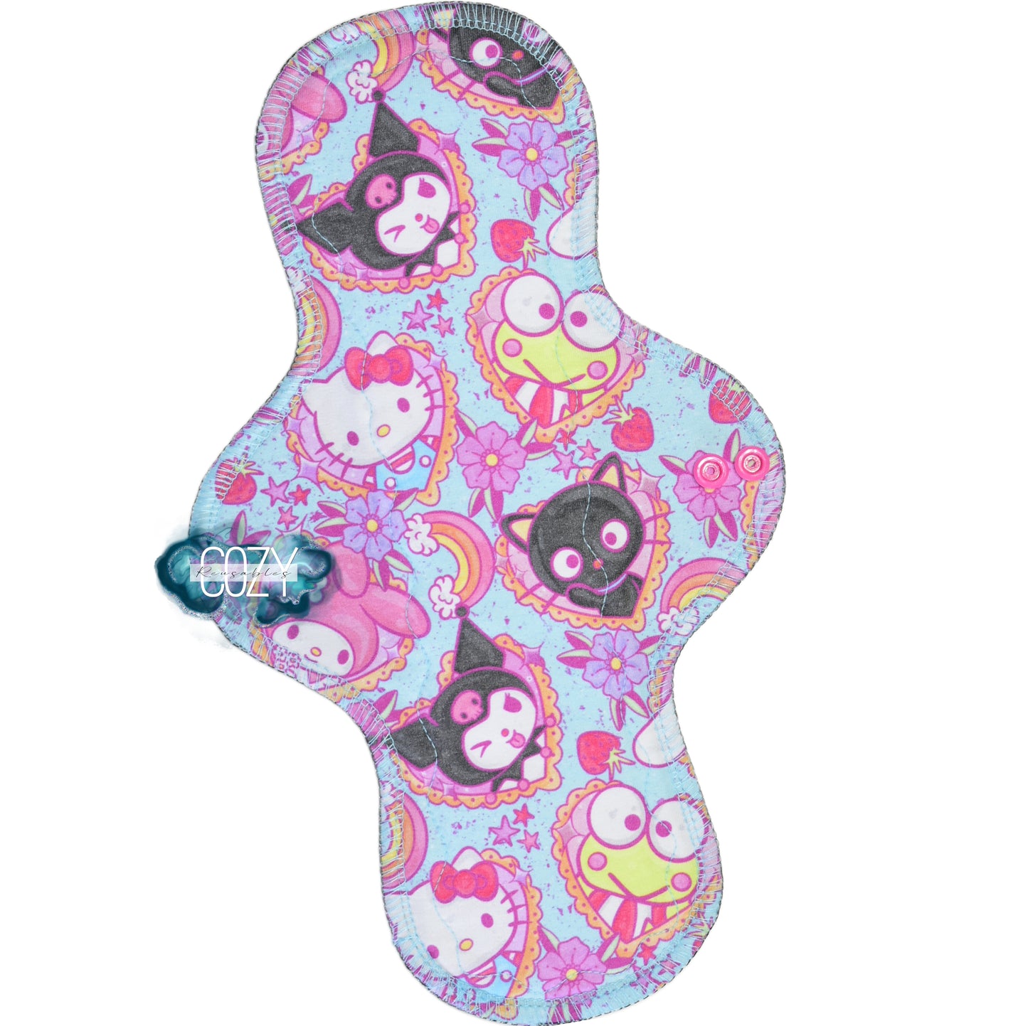 "Kitty & Friends"  Serged Cloth Pad •  Cotton Spandex Topper • Wavy Stitch Core