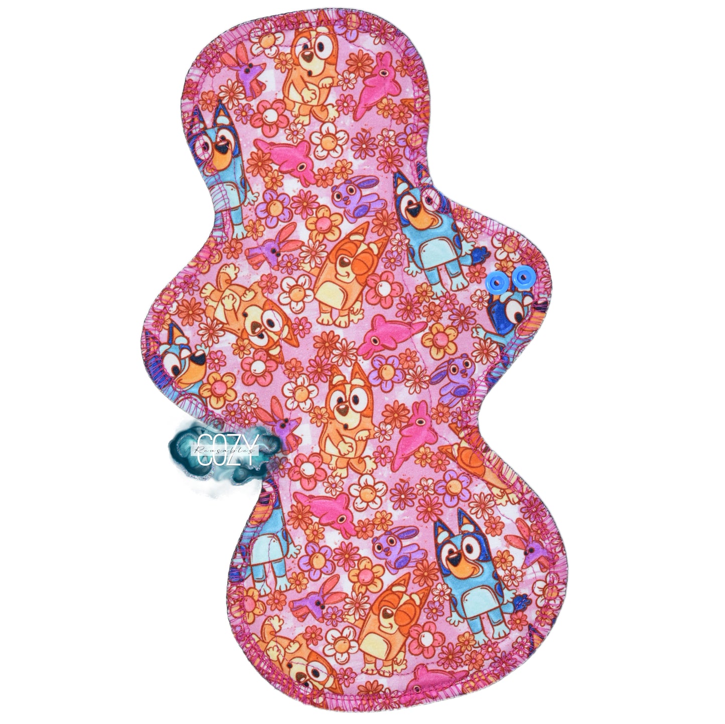 "Blu-Dog Frolics" *MEGA FLARE* Serged Cloth Pad •  Cotton Spandex Topper • Wavy Stitch Core