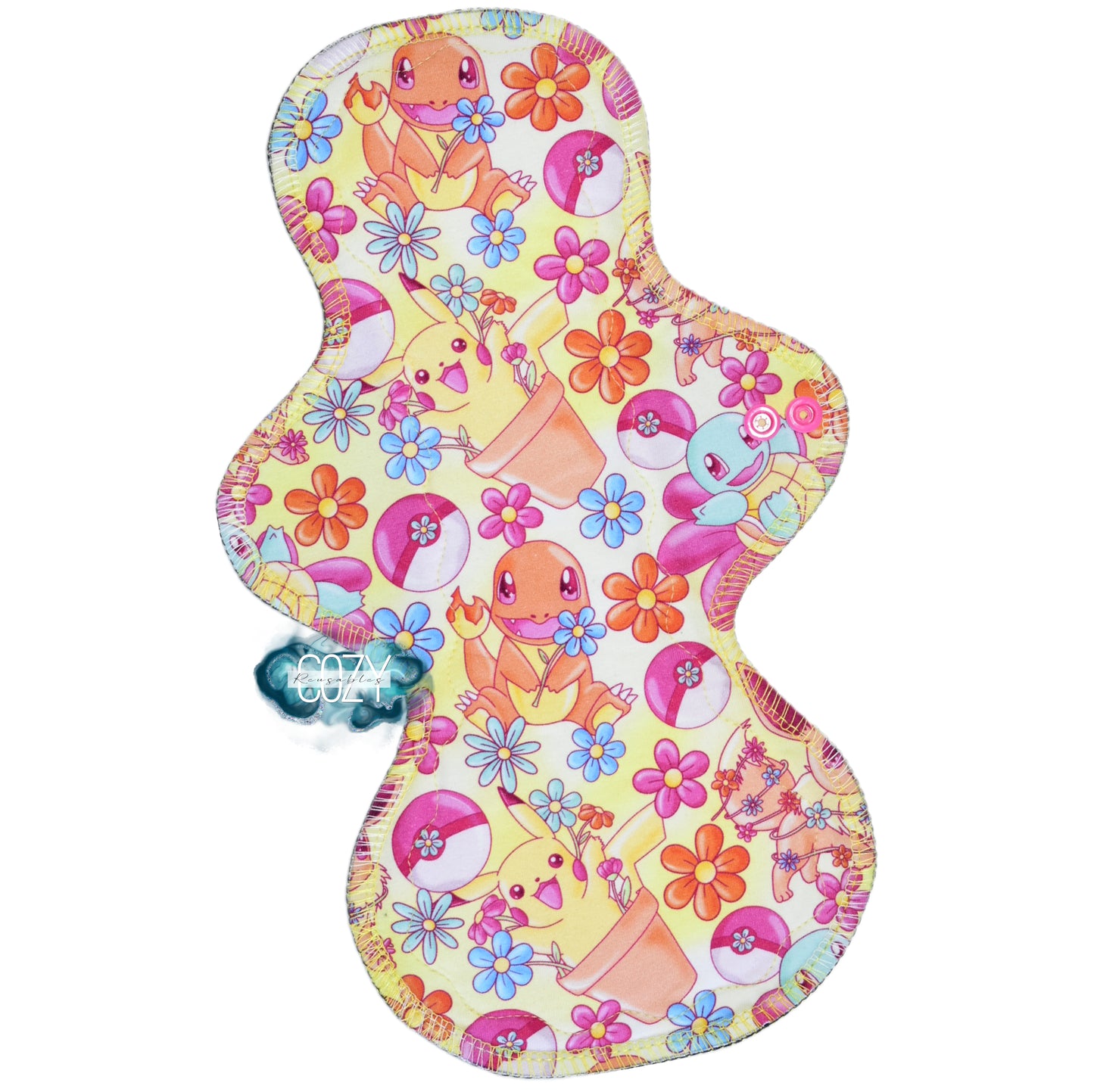 "Evolving Flowers" *MEGA FLARE* Serged Cloth Pad •  Cotton Spandex Topper • Wavy Stitch Core