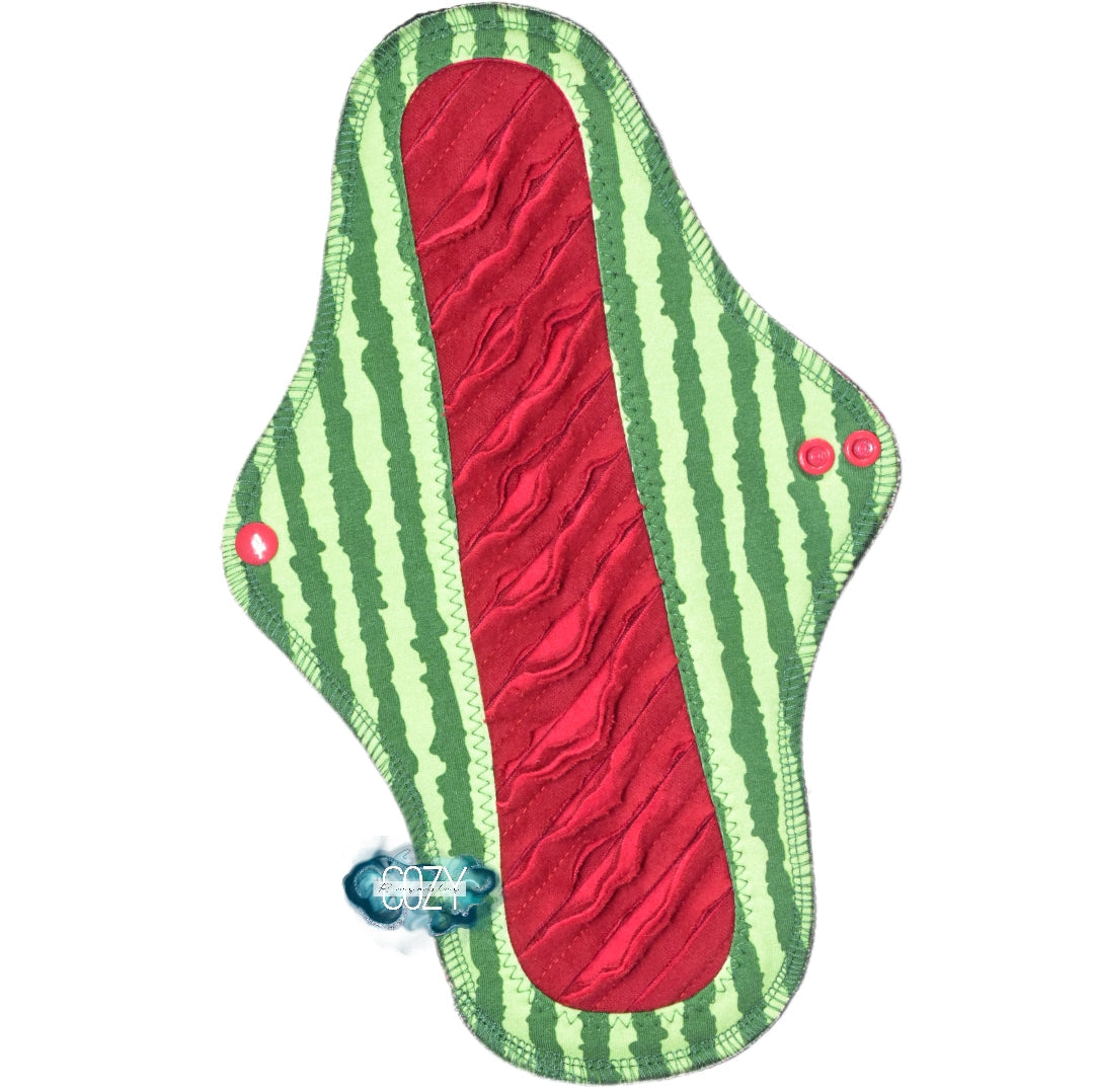 "Gusher-Melon" GUSHER *WRAP WING* Serged Cloth Pad - Cotton Spandex & Flannel Topper