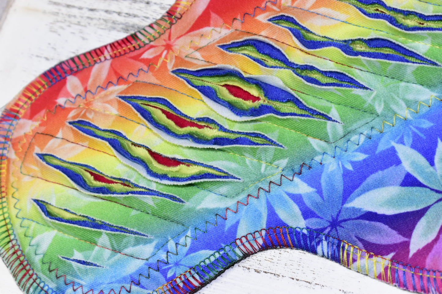 "Rainbow 4:20" GUSHER *Mega Flare* Serged Cloth Pad - Cotton Spandex & Flannel Toppers
