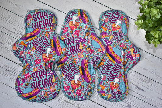 "Stay Weird" Serged Cloth Pad •  Cotton Spandex Topper • Wavy Stitched Core