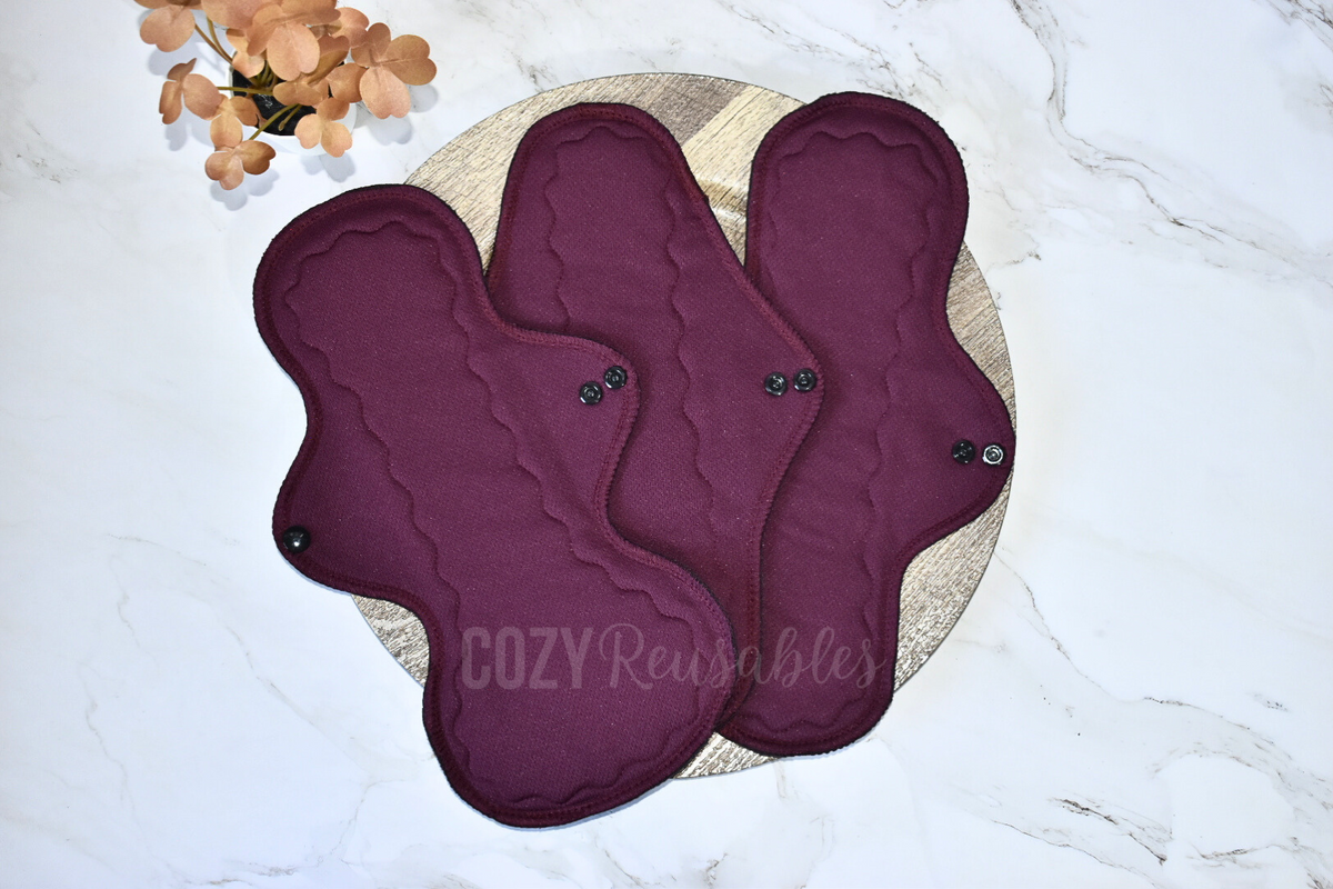 "Burgundy" Serged Cloth Pad • BYOB Bundle Discounts • Air Wicking Jersey Topper • Wavy Stitched Core