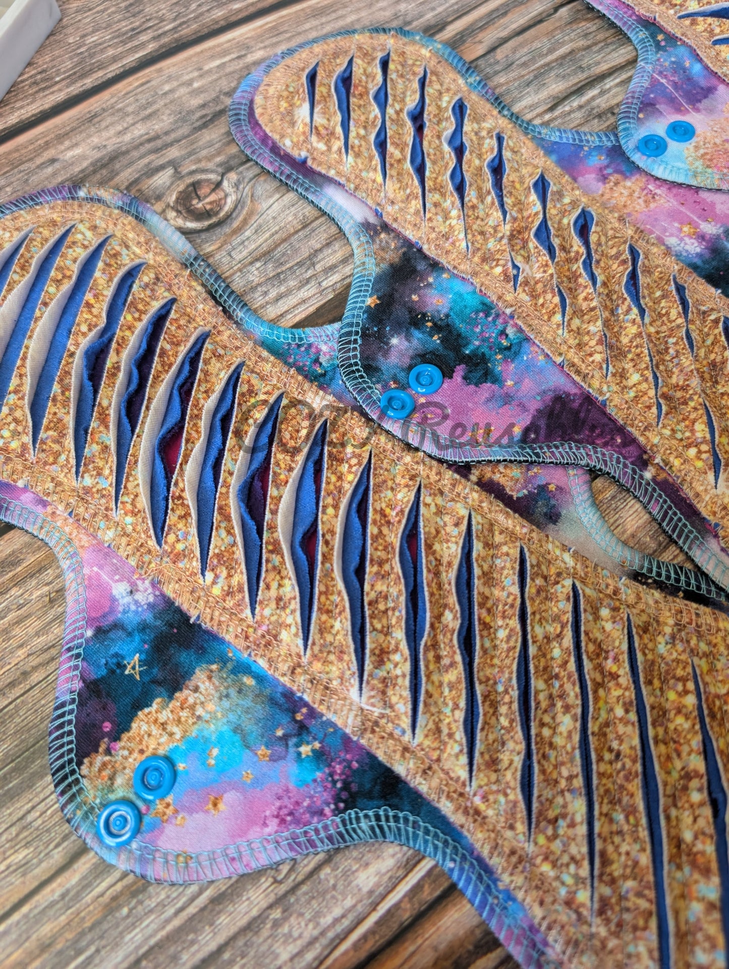 "Cosmic Gold" Exposed Core GUSHER Serged Cloth Pad - Cotton French Terry, Cotton Spandex & Flannel Toppers