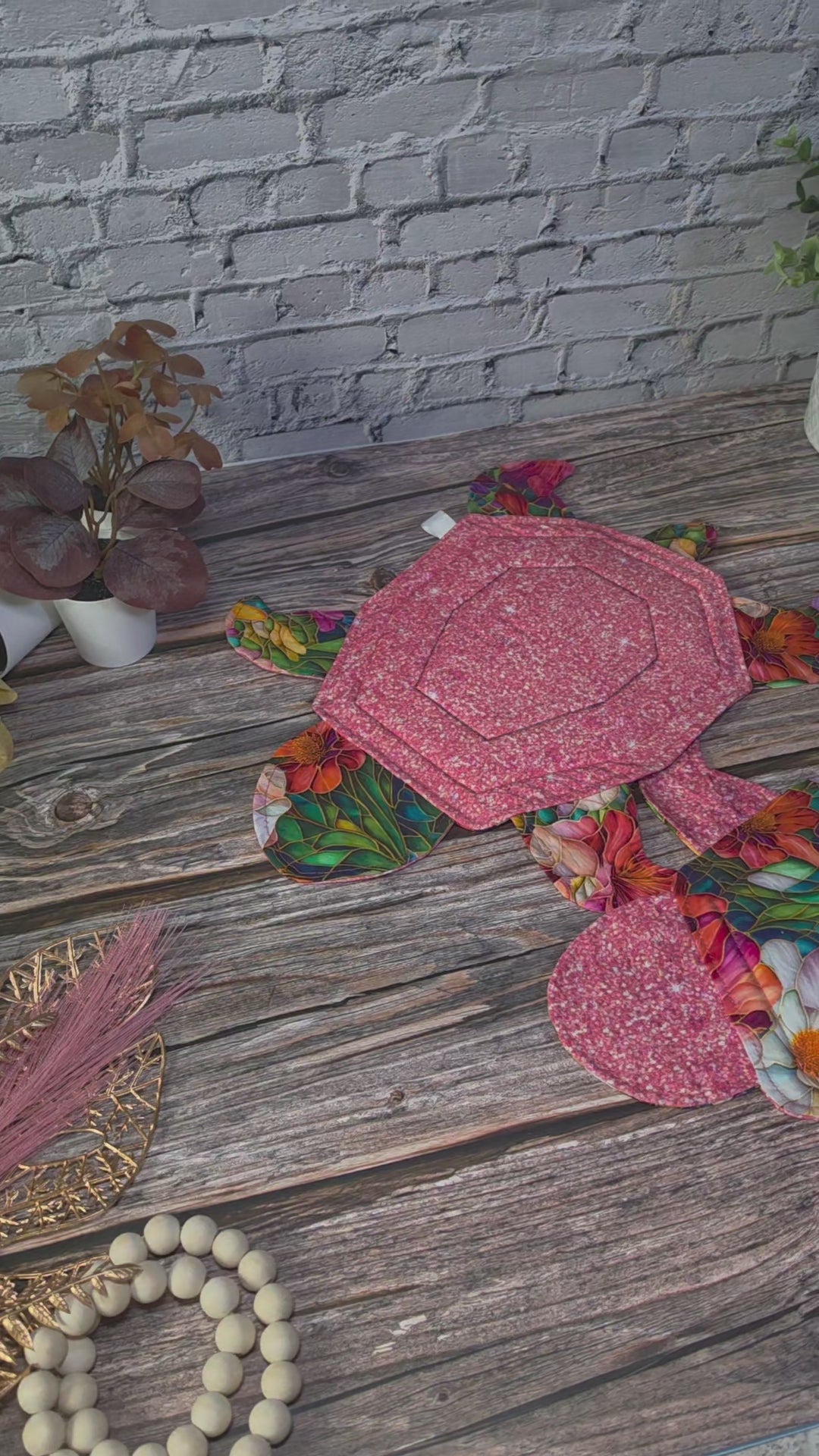"Stained Glass Sparkle" Reusable Floor Turtle • Cotton & Zorb Spill Mat • Reversible Pattern