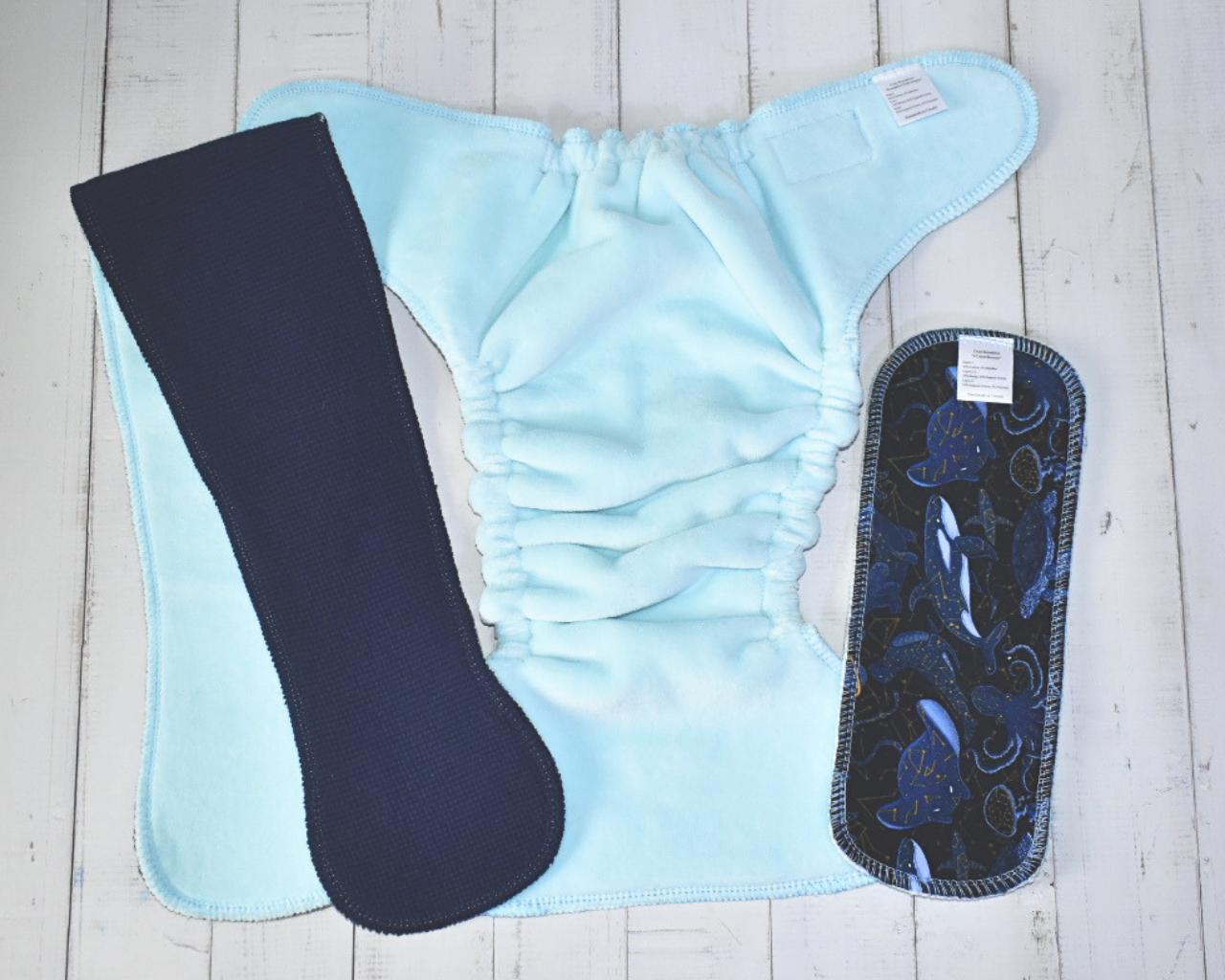 "Celestial Depths" Cozy Caboose Snapless Fitted Cloth Diaper • 3 Piece System • Fold Down Rise • Cotton Spandex Outer, Organic Cotton Velour Inner, Hemp Core