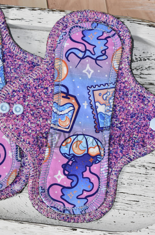 "Wanderlust Glitter" Exposed Core Serged Cloth Pad - Cotton Spandex Toppers