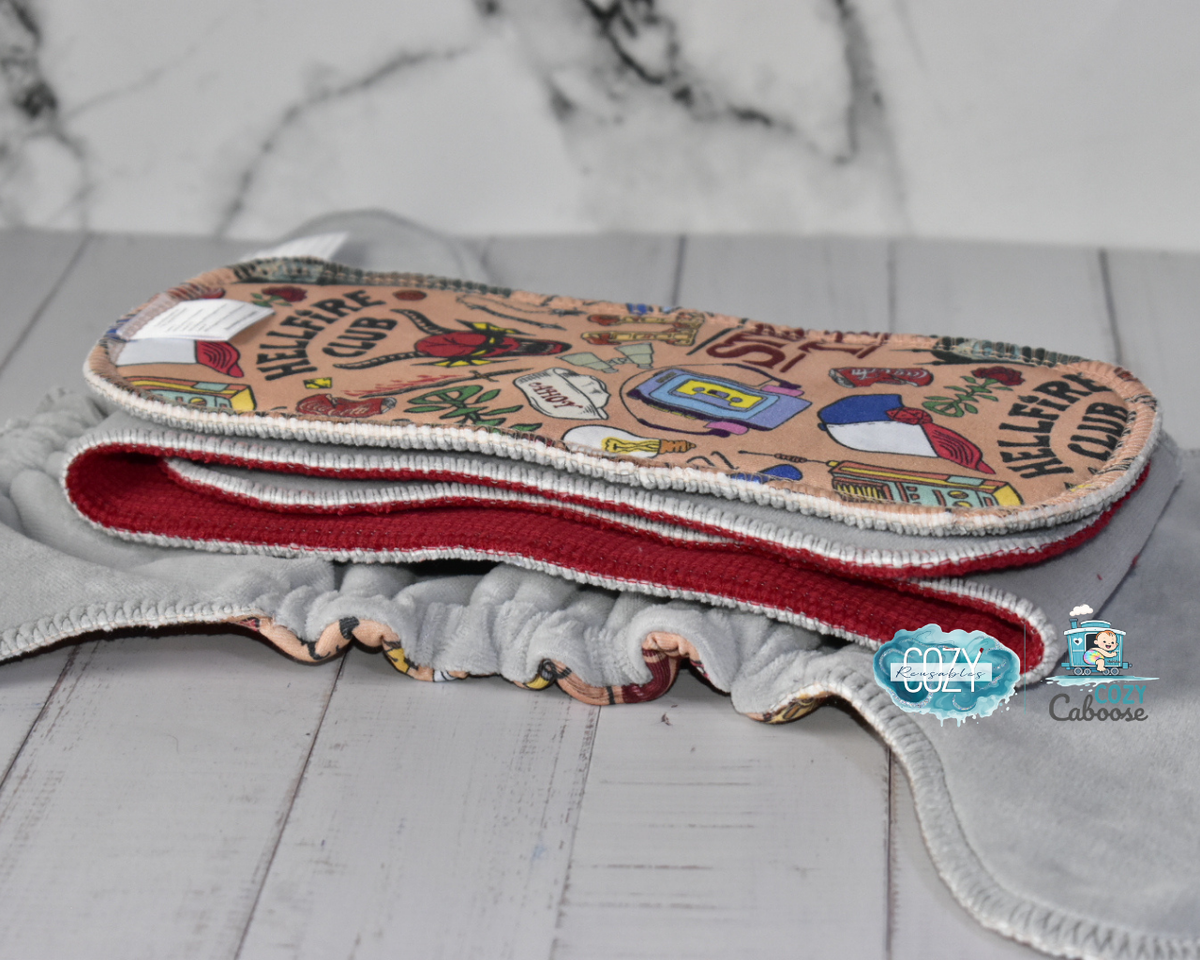 "Friends Don't Lie" Cozy Caboose Snapless Fitted Cloth Diaper • 3 Piece System • Fold Down Rise • Cotton Spandex Outer, Organic Cotton Velour Inner, Hemp Core