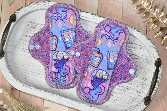 "Wanderlust Glitter" Exposed Core Serged Cloth Pad - Cotton Spandex Toppers