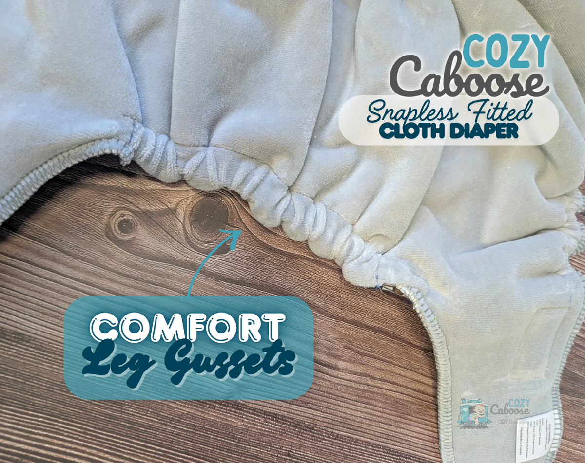 "Boo Cows" Cozy Caboose Snapless Fitted Cloth Diaper • 3 Piece System • Fold Down Rise • Cotton Spandex Outer, Organic Cotton Velour Inner, Hemp Core