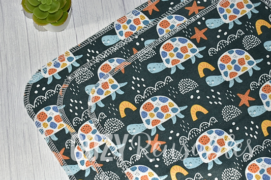 "Happy Turtles" *3* Pack Unpaper Towels - 1 Ply - 12"x12" Sheets - 100% Cotton Flannel
