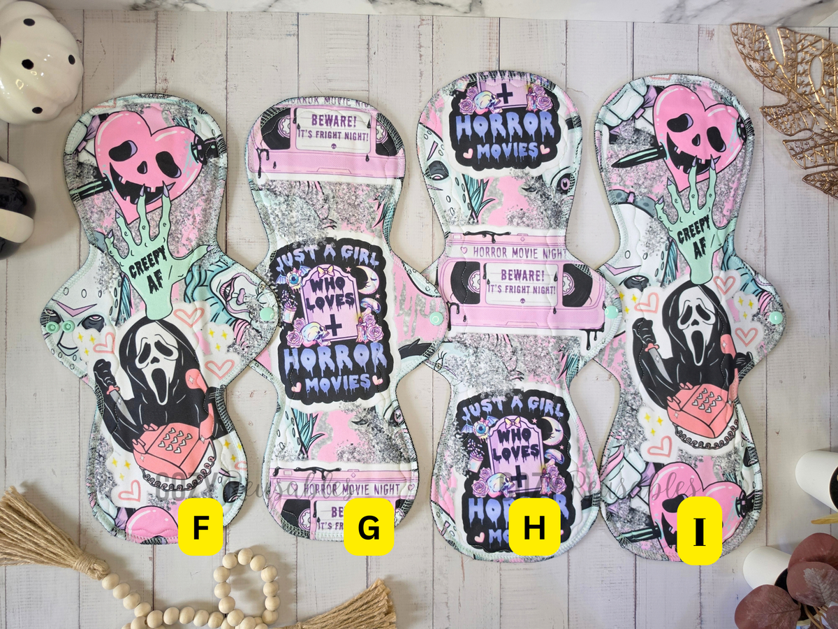 "Fright Night" Serged Cloth Pad •  *CHOOSE Your Print Placement!* Pique Topper • Wavy Stitched Core