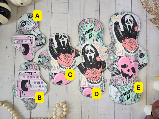 "Fright Night" Serged Cloth Pad •  *CHOOSE Your Print Placement!* Pique Topper • Wavy Stitched Core