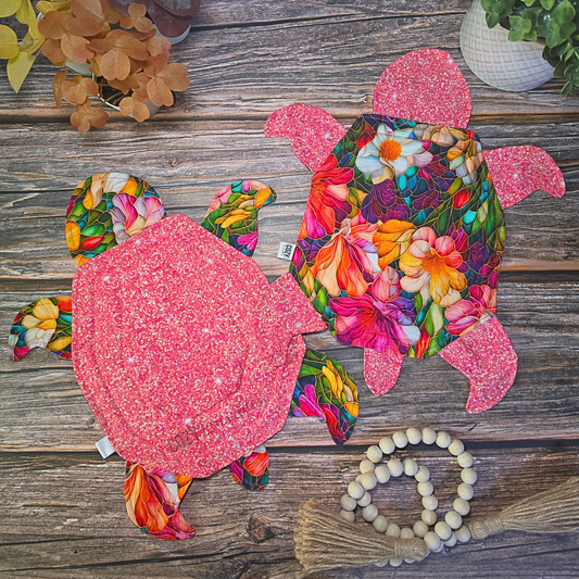 "Stained Glass Sparkle" Reusable Floor Turtle • Cotton & Zorb Spill Mat • Reversible Pattern