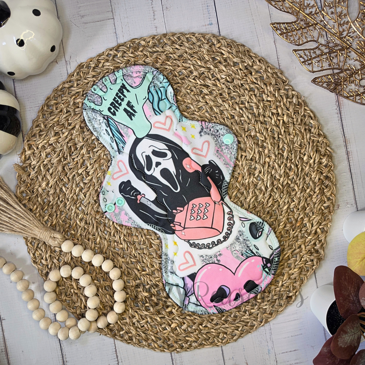 "Fright Night" *Mega Flare* Serged Cloth Pad *CHOOSE Your Print Placement!* •  Pique Topper• Wavy Stitched Core
