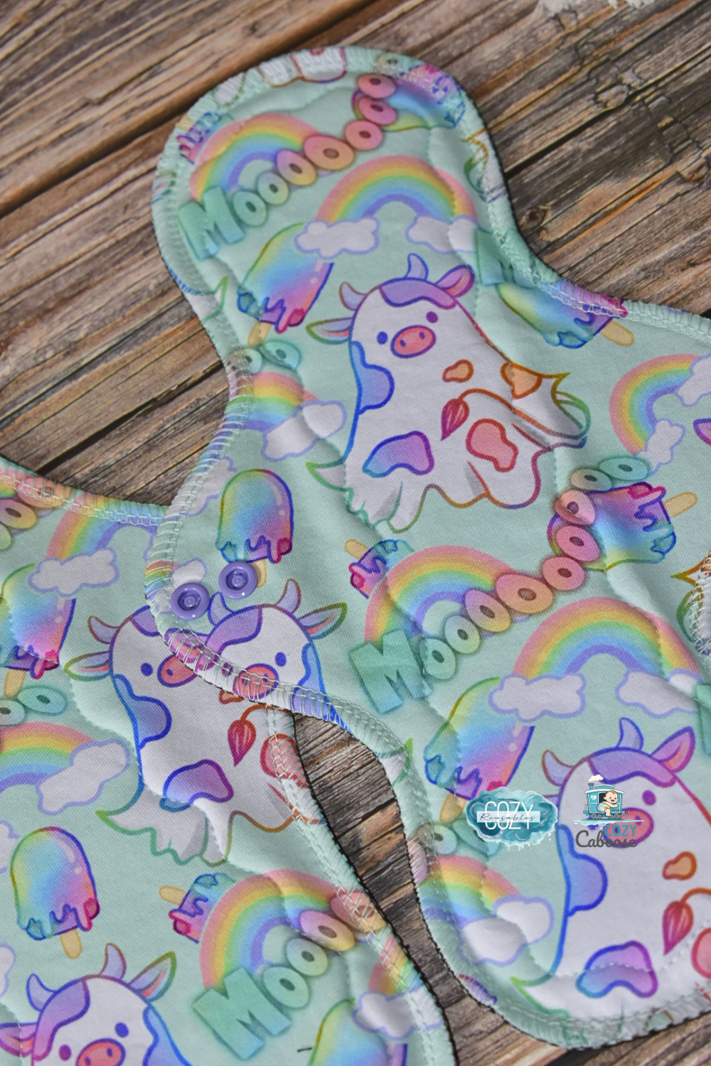 "Boo Cows" Serged Cloth Pad •  Cotton Spandex Topper • Wavy Stitched Core