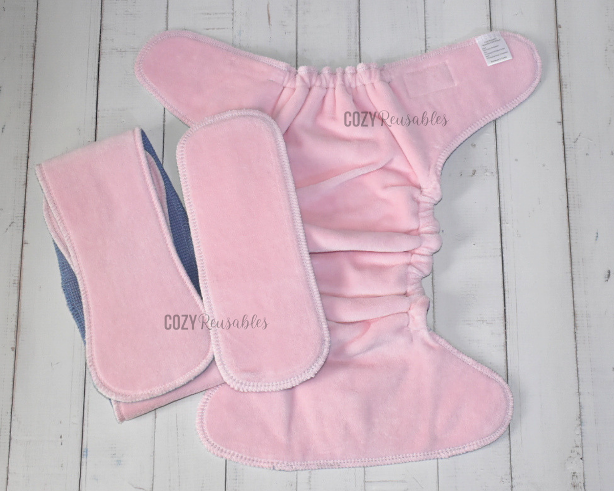 "Sunsoaked Wanderlust" Cozy Caboose Snapless Fitted Cloth Diaper • 3 Piece System • Fold Down Rise • Cotton Spandex Outer, Organic Cotton Velour Inner, Hemp Core