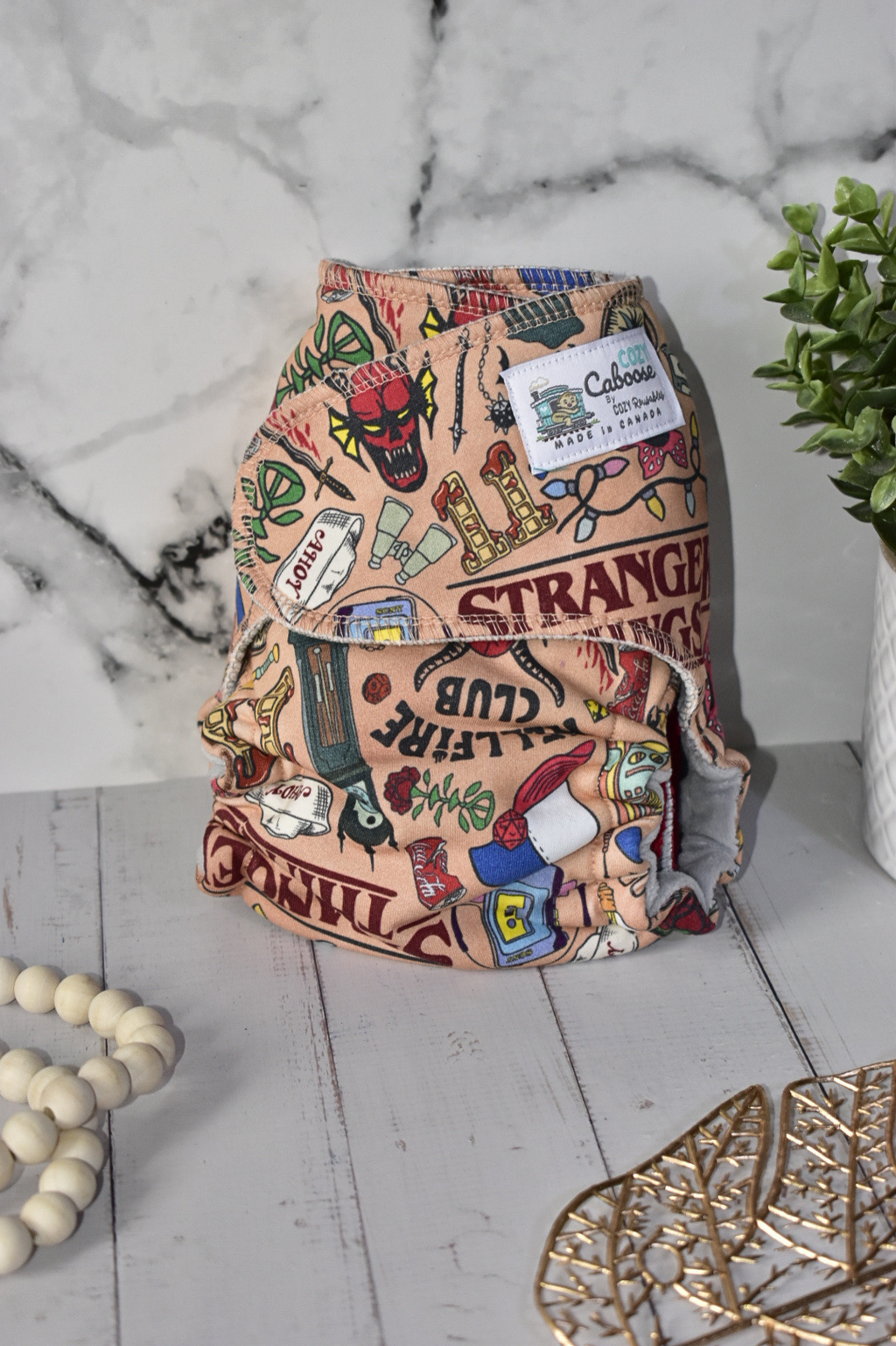 "Friends Don't Lie" Cozy Caboose Snapless Fitted Cloth Diaper • 3 Piece System • Fold Down Rise • Cotton Spandex Outer, Organic Cotton Velour Inner, Hemp Core