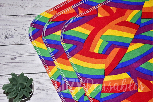 "Rainbow Bright" *3* Pack Unpaper Towels - 1 Ply - 12"x12" Sheets - 100% Cotton Flannel