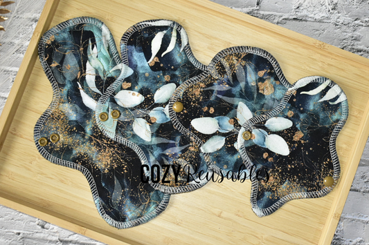 "Golden Botanicals" Serged Cloth Pad •  Cotton Spandex Topper • Wavy Stitched Core