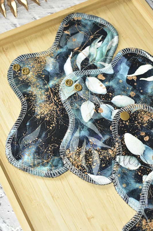 "Golden Botanicals" Serged Cloth Pad •  Cotton Spandex Topper • Wavy Stitched Core