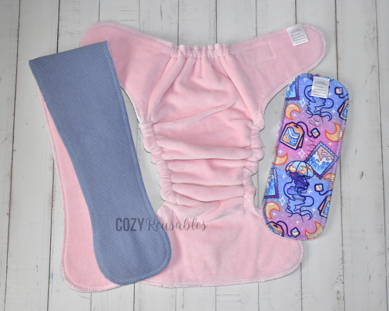 "Sunsoaked Wanderlust" Cozy Caboose Snapless Fitted Cloth Diaper • 3 Piece System • Fold Down Rise • Cotton Spandex Outer, Organic Cotton Velour Inner, Hemp Core