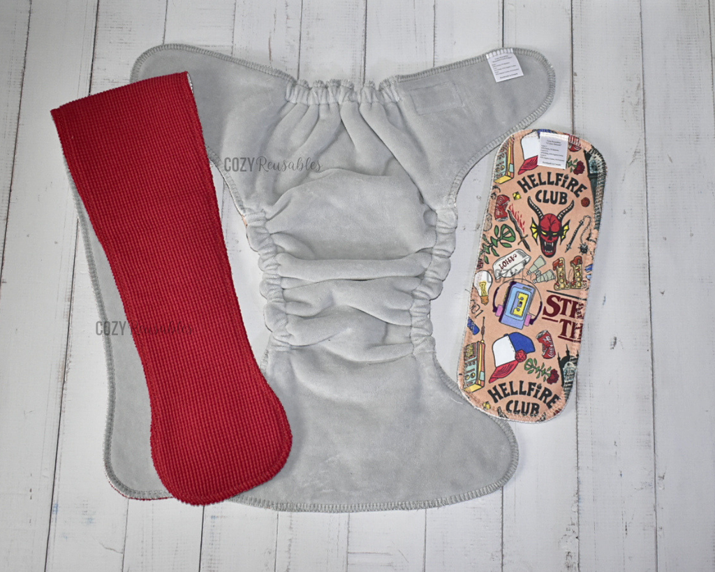 "Friends Don't Lie" Cozy Caboose Snapless Fitted Cloth Diaper • 3 Piece System • Fold Down Rise • Cotton Spandex Outer, Organic Cotton Velour Inner, Hemp Core